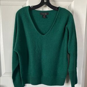 Tahari Rich Green V-Neck Sweater for Women 100%CASHMERE Size Large